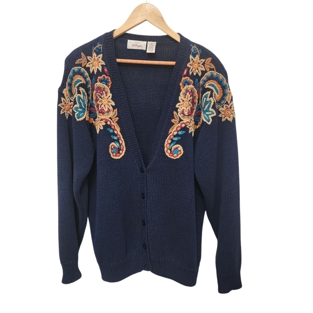 Vintage Worthington Embroidered‎ Button Down Cardigan Size M